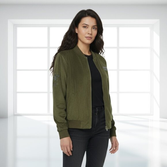 Hard Rock Cafe Tampa Olive Green Velvet-Feel Bomber Jacket Full Zip Medium Soft - Picture 1 of 13